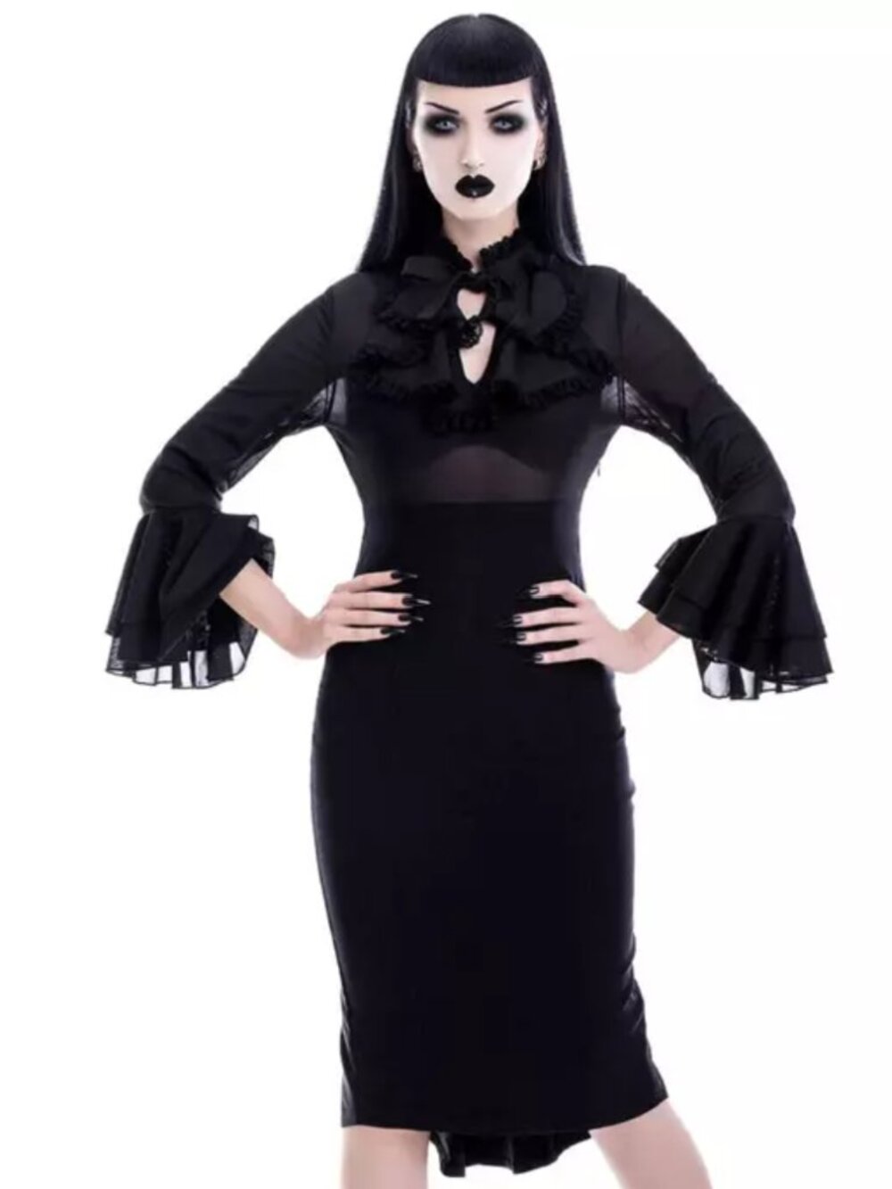KILLSTAR Glamour Ghoul pencil dress with semitransparent top Size Medium Goth